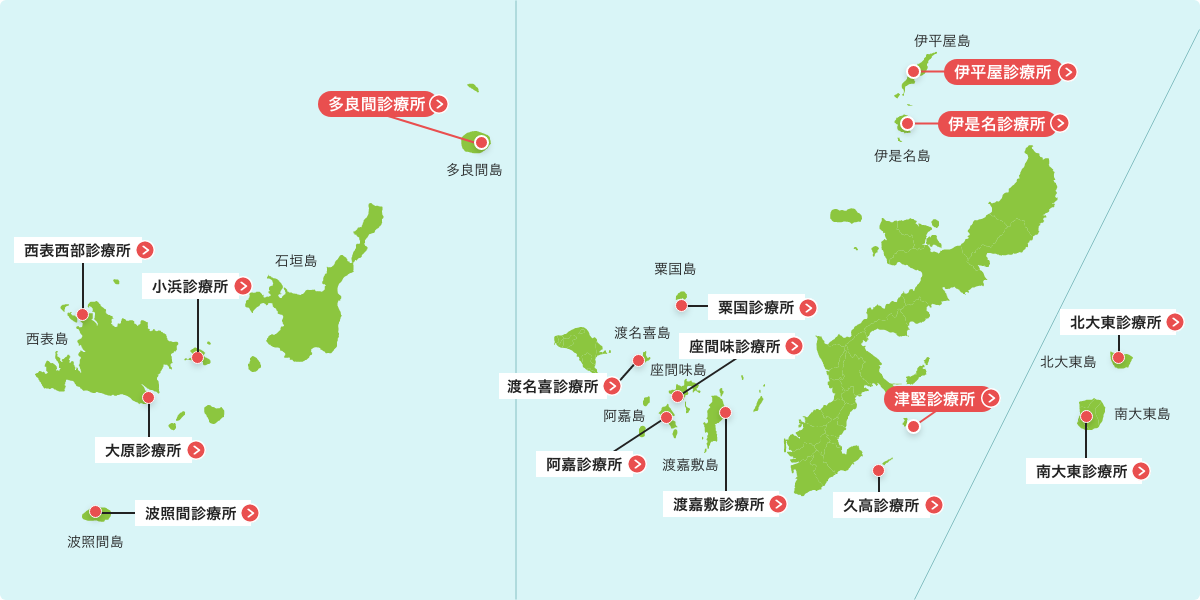 沖縄の離島医療を支える16の付属診療所 地図